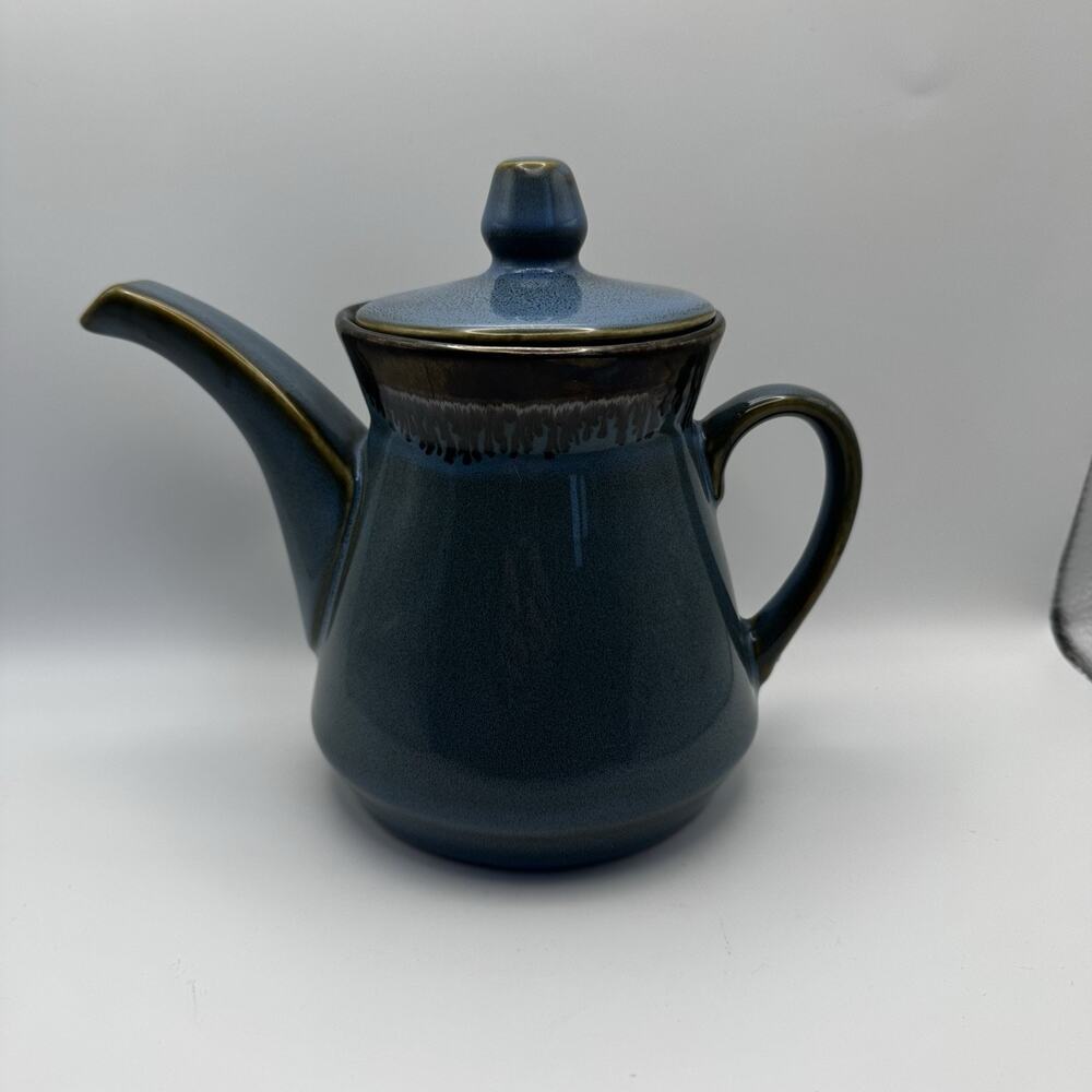 California Pantry Stoneware Blue Brown‎ Drip Glaze Teapot w/ Strainer in Spout
